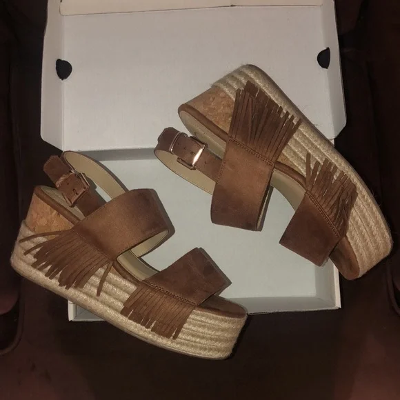 Comfort Cognac (Brown) Fringe Wedges - Picture 3 of 12